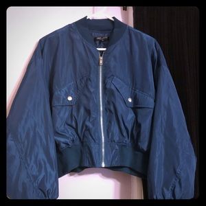 Shiny Blue Puffy Bomber Jacket